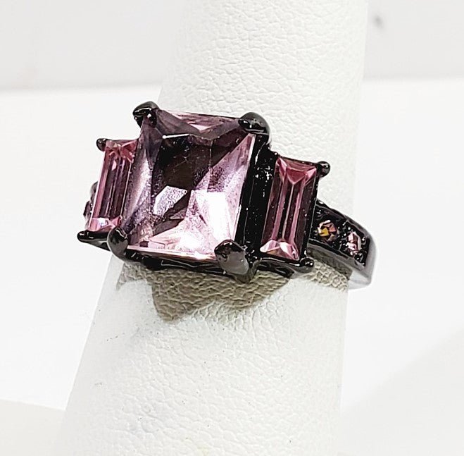 Pink Crystal Black Metal Ring Size 6.5 - Unique Collectibles