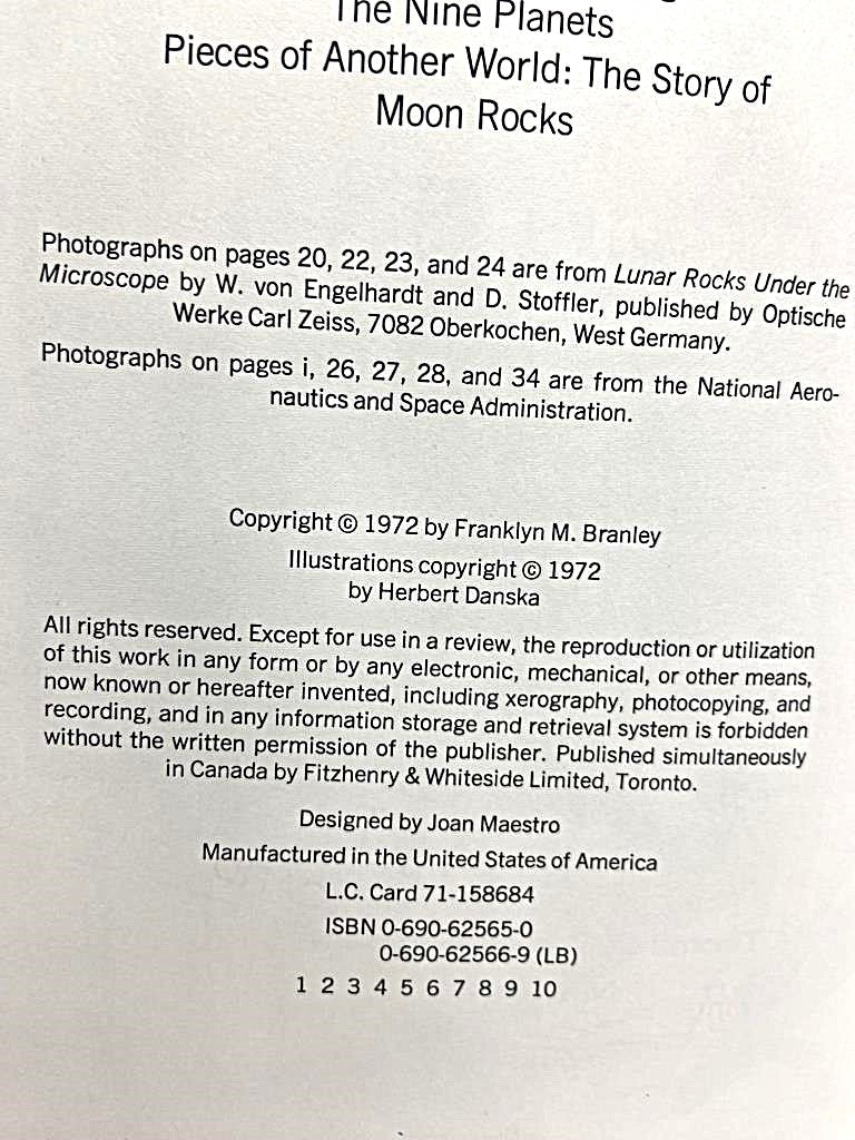 1972 BOOK Pieces of Another World Story of Moon Rocks by Franklyn M. Branley - Unique Collectibles