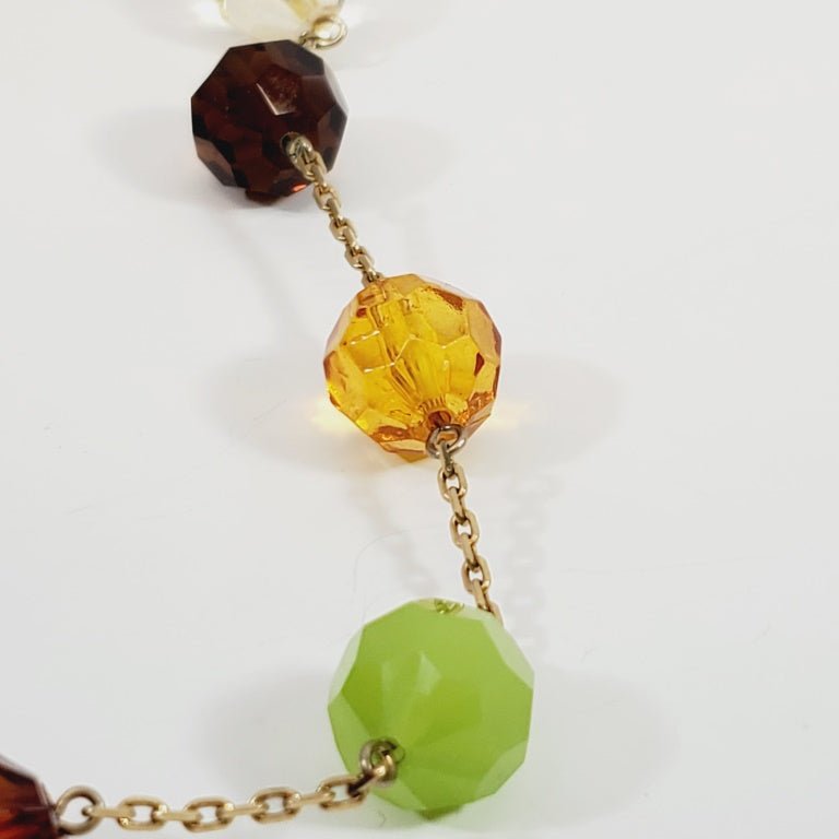 Vintage Crystal Multi Coloured Beaded & Chain Necklace 36" - Unique Collectibles