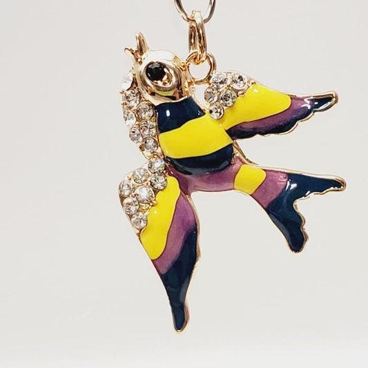 Bird Enamel & Crystal Pendant - Unique Collectibles
