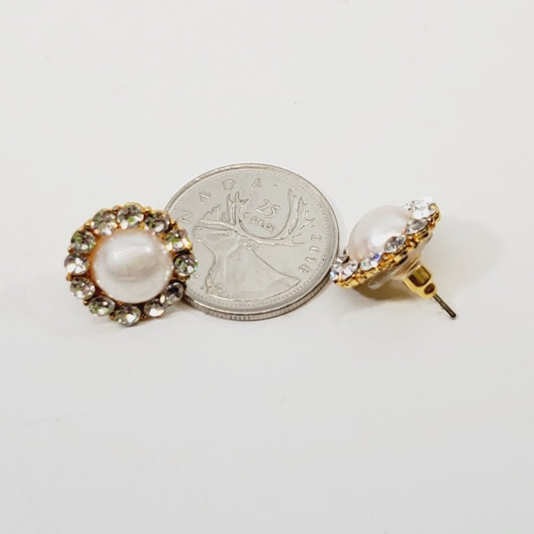 Crystal and Faux Pearl Pierced Earrings - Unique Collectibles