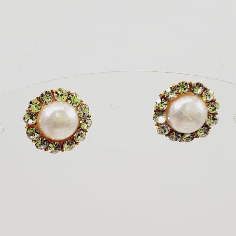 Crystal and Faux Pearl Pierced Earrings - Unique Collectibles