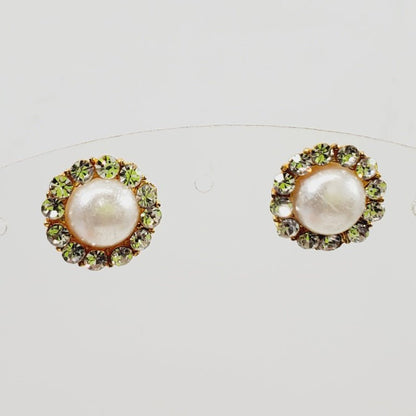 Crystal and Faux Pearl Pierced Earrings - Unique Collectibles