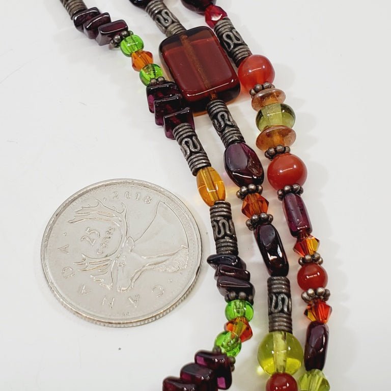 Glass Bead Triple Strand Necklace 16" - Unique Collectibles