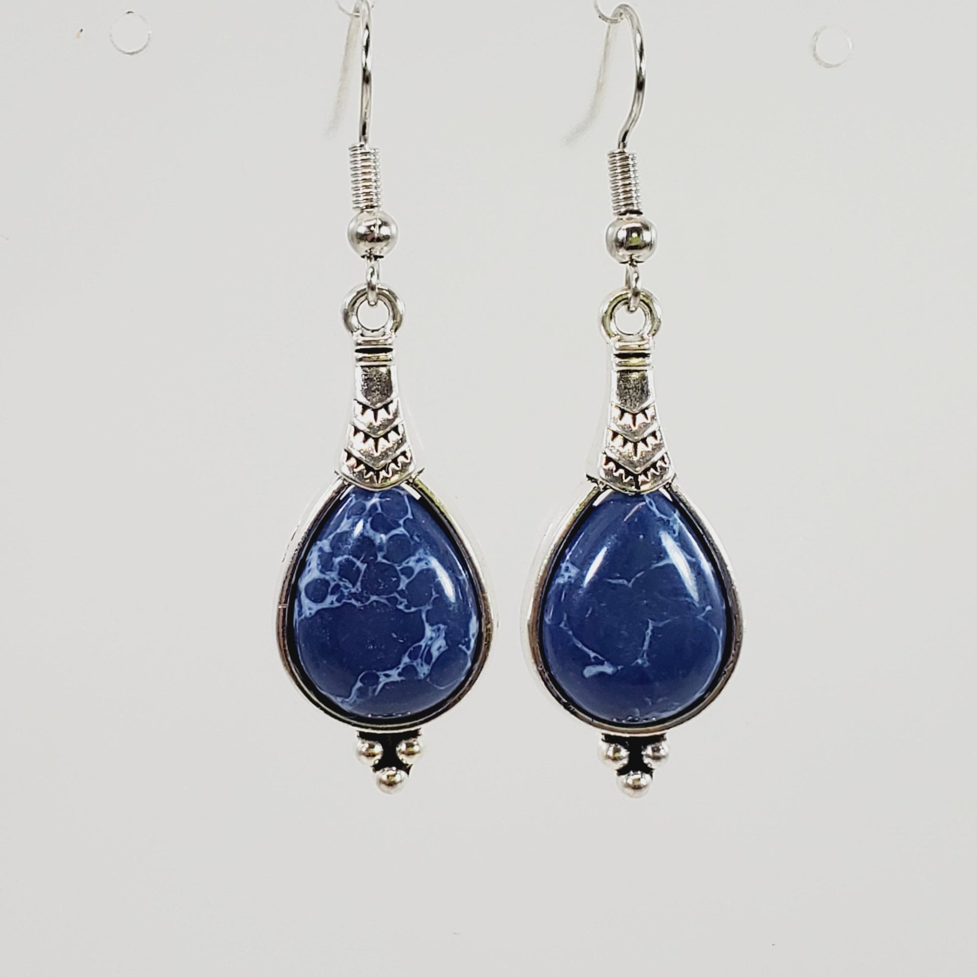 Blue Agate Teardrop Shaped Earrings - Unique Collectibles