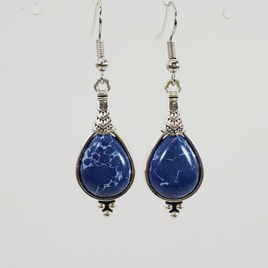 Blue Agate Teardrop Shaped Earrings - Unique Collectibles