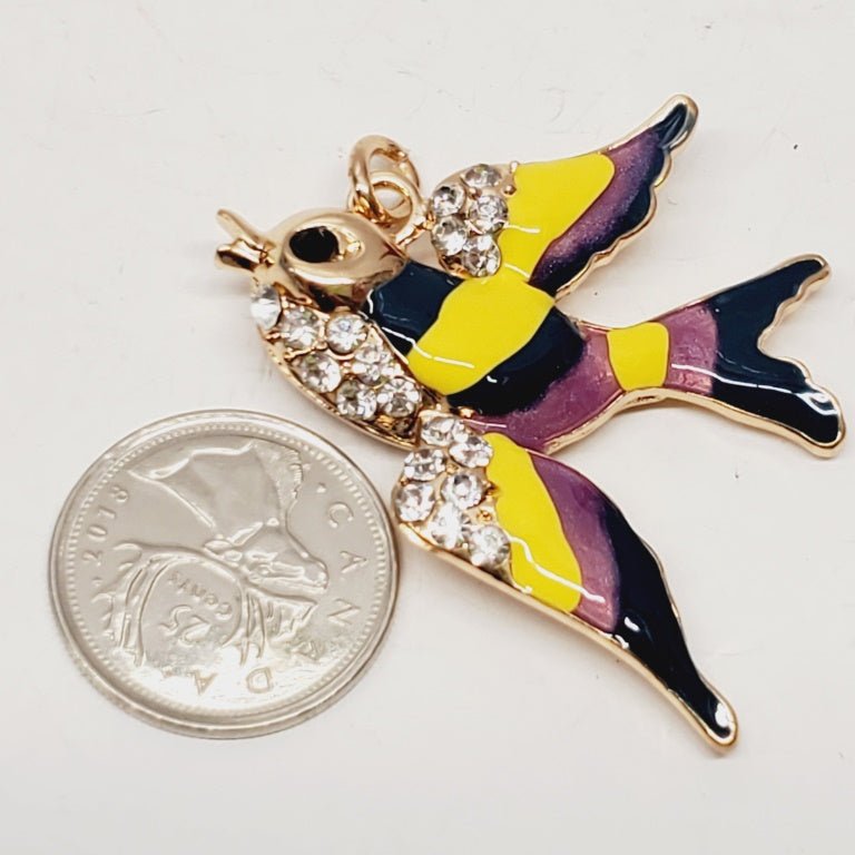 Bird Enamel & Crystal Pendant - Unique Collectibles