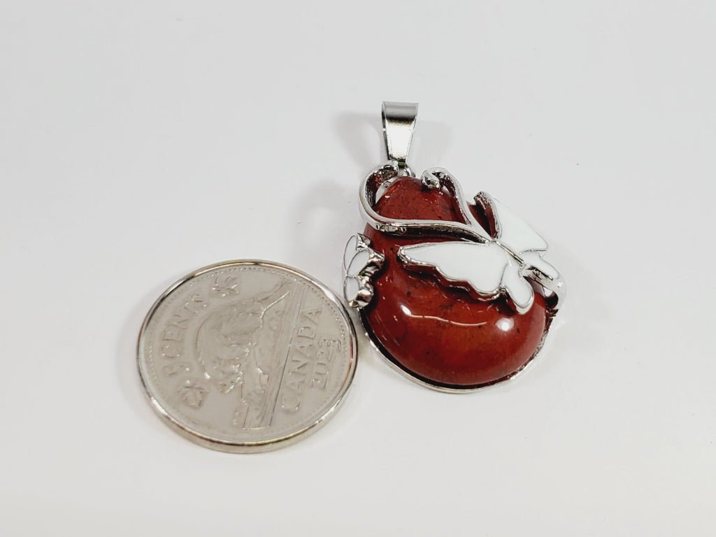 Enamel Butterfly over Red Jasper Pendant - Unique Collectibles