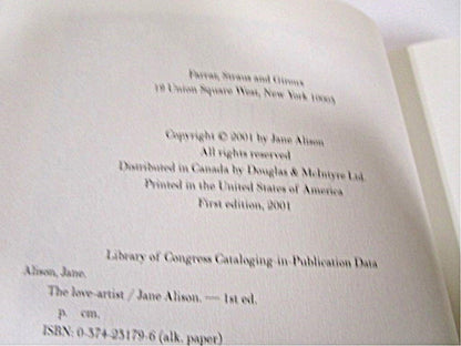 First Edition The Love Artist by Jane Allison 2001 - Unique Collectibles