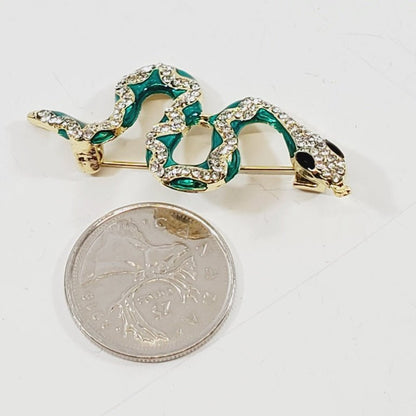 Green Enamel and Crystal Snake Brooch - Unique Collectibles