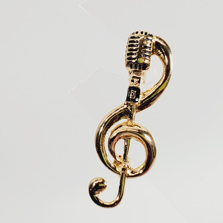 Music Themed Brooch Treble Clef with Microphone - Unique Collectibles