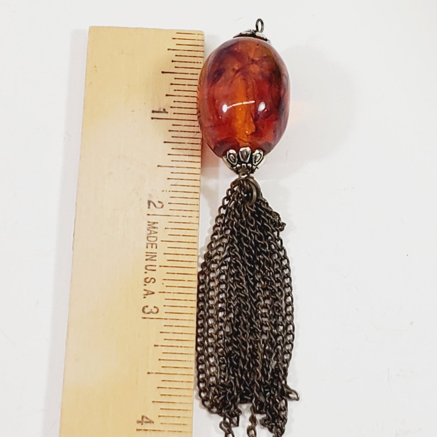 Vintage Art Glass with Long Chain Fringed Pendant - Unique Collectibles