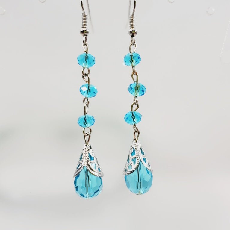 Blue Beaded Long Dangly Earrings - Unique Collectibles