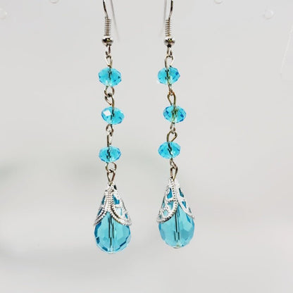 Blue Beaded Long Dangly Earrings - Unique Collectibles
